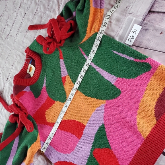 Farm Rio X Anthropologie Cold-Shoulder Sweater Tassel Balloon Sleeves Multicolor - Picture 9 of 11